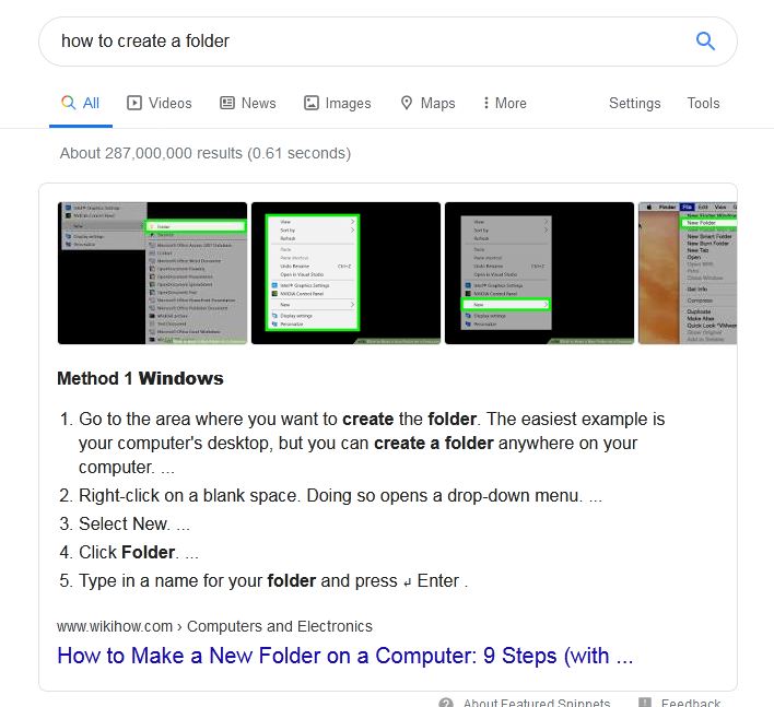 List Featured Snippet