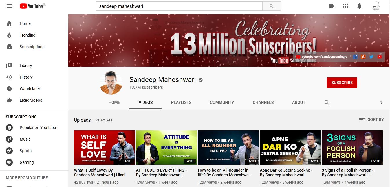 sandeep maheshwari youtube