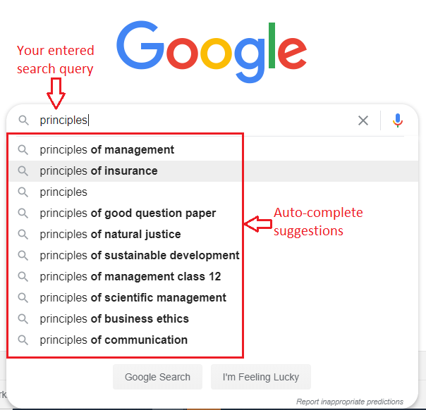 auto-complete suggestions